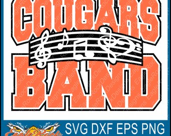 Cougars Band| Music Notes| SVG| DXF| EPS| Png| Cut File| Cougars| Band| Mom| Dad| Vector| Silhouette| Cricut| Digital Download