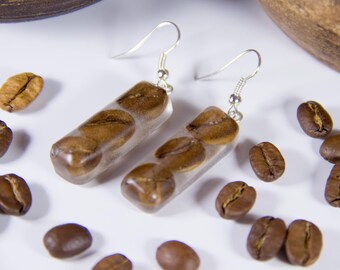 Real Coffee Beans Earrings Epoxy Resin Nature Jewelry Barista Coffee Lover Сappuccino Time for Coffee Bijoux Girlfriend Gift