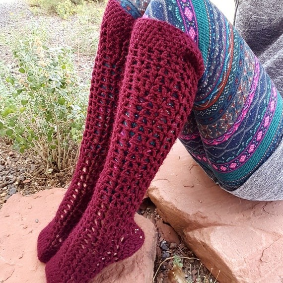 Knee High Slipper Socks Crochet Socks Crochet Slippers Yoga