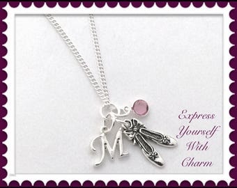 Ballet Dance Shoe Necklace, Ballet Dance Shoe Charm Necklace, Ballet Dance Shoe Gifts, Women's Silver Personalized Birthstone Necklace