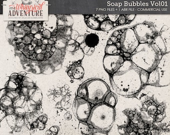 Handmade, Soap, Bubbles, Photoshop Brushes, Commercial Use OK, Instant Download, Paint Splatters, Mixed Media, Ink Brushes, Inked Stamps