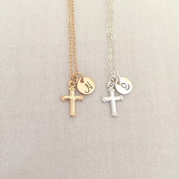 Hand Stamped Cross Necklace Baby Christening Necklace