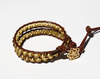 Sister Gift|for|her Wrap bracelet Beaded Bracelet Crystal Beads Bracelet Boho Bracelet Leather Cord Bracelet Golden Crystal Bracelet for her