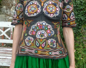 Vintage indian choli top hand made embroideries with mirrors size S india Rajasthan