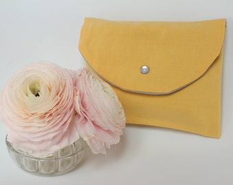 Yellow pocket with flap/storage bag, for handbag - yellow - made from vintage fabric