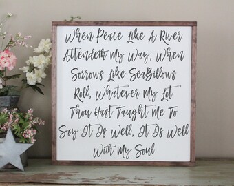 It Is Well With My Soul Framed Wood Sign, When Peace Like a River Distressed Wood Sign, It Is Well With My Soul Sign, Spiritual Sign, Hymn
