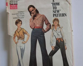 Simplicity Pattern #8009 Jr. Shirt and Bell Bottom Pants from 1968! Size Jr. 9