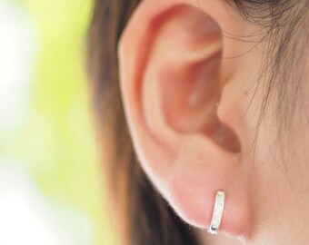 10 mm - Tiny Hoop with CZ Earrings, 925 Sterling Silver, Dainty little hoop earrings, tiny hoop earrings - MI.21/HP083