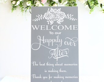 Ex- Large Wedding Welcome sign Large 2 sizes available 80cm or 60 cm tall FREESTANDING no easel needed Dove Grey Rose Bouquet Design