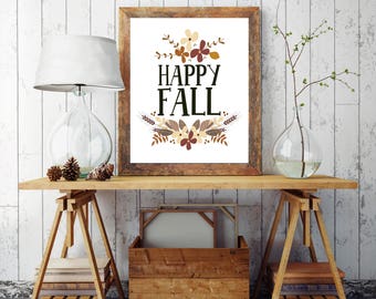 Happy Fall PRINTABLE, Fall Print, Autumn Decor, Fall Decor, Fall Decorations, Fall Signs, Wreath, Wall Art, Ideas, Rustic Fall, Farmhouse,