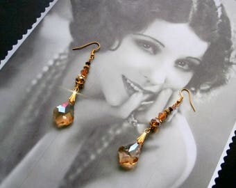 Earrings BAROQUE champagne Crystal for wedding, anniversary