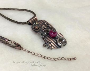 Steampunk Pendant, Steampunk Jewelry, Upcycled Jewelry, Copper Jewelry, Copper Mesh Chain, Most Sold Item, ArizonaCopperCraft, FREE SHIPPING