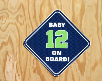 Seahawks Baby 12 Decal -- Baby 12 On Board -- Seattle Seahawks Football Decal -- Baby Seahawk Gift -- Seahawks Baby Shower -- 12th Man Decal