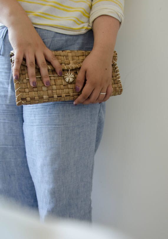 Natural Fiber clutch bag, travel cosmetic bag