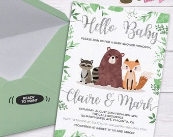 Woodland Baby Shower invitation Rustic woodland co-ed baby shower Invitation DIY printable couples woodland baby shower invitation forest