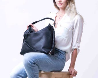 Black Leather Hobo Bag, Black Hobo Bag, Hobo HandBag