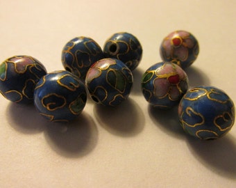 Chinese Powder Blue Cloisonne Enamel Beads, 9mm, Set of 2
