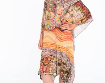 Plus size blouse, caftan dress, beach kaftan digital print tunic embellished beach sundress