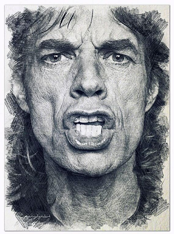 Mick Jagger-rolling Stones Graphite Drawing Art Print