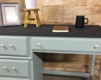Blue and Gray Refinished Desk, Shabby Chic Furniture, Modern Farmhouse Furniture, Home Decor, Upcycled Desk