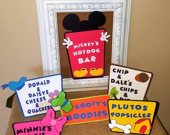 Mickey mouse birthday party food signs - Mickey mouse clubhouse- Birthday party - Food labels - Hot digitty dog bar - Mickey party