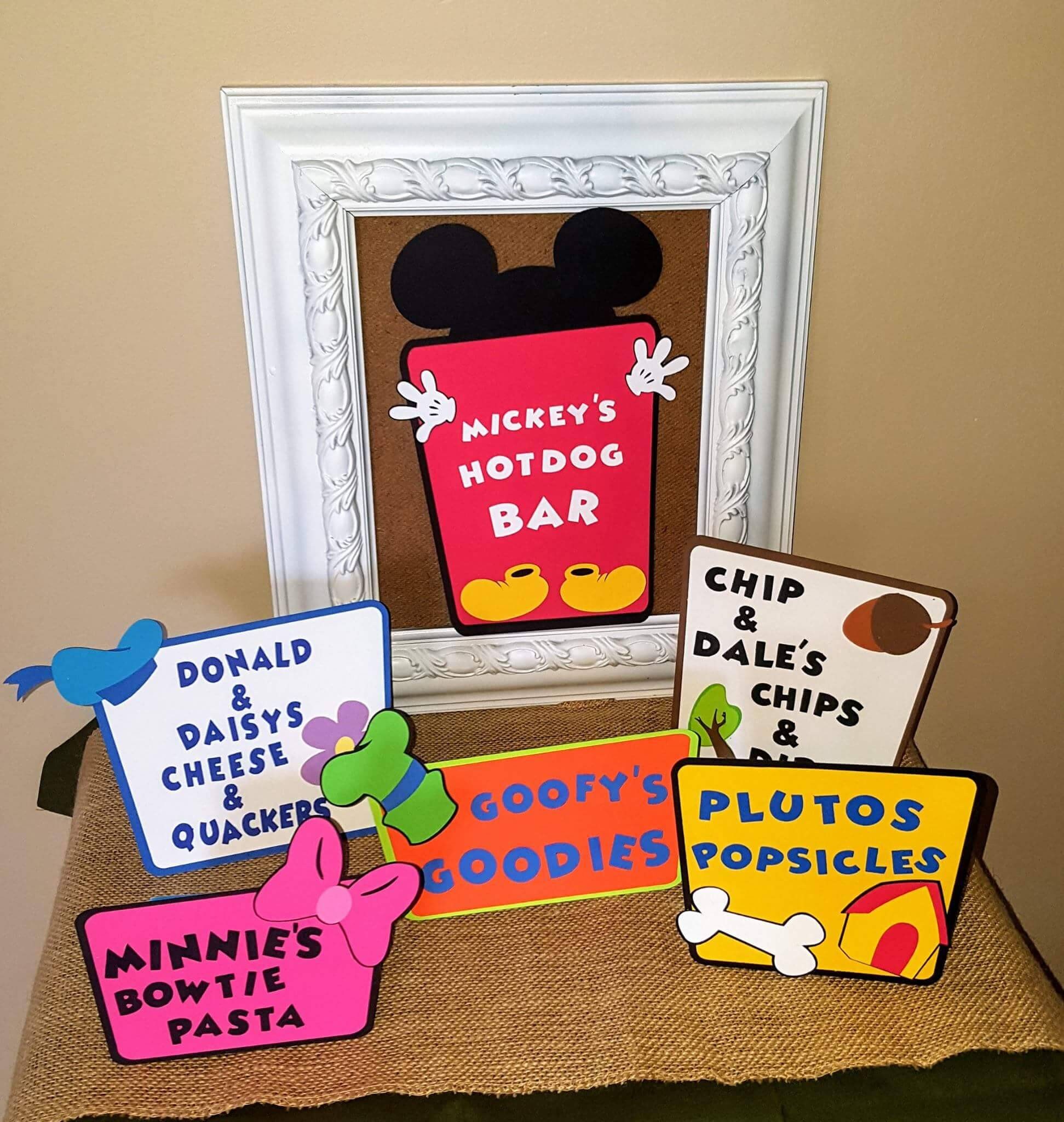 Mickey mouse birthday party food signs Mickey mouse