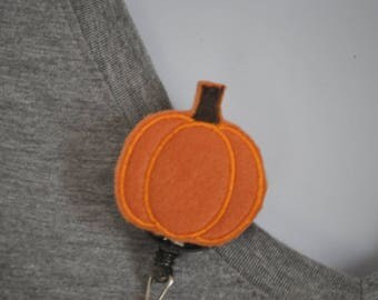 Pumpkin | Felt Badge Reel | Fall Badge Reel | Retractable Badge Reel | Thanksgiving Badge Clip | ID Badge Reel | Badge Pull | Lanyard
