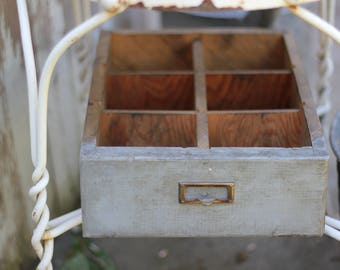 Vintage Wooden Divided Drawer with Label Plate