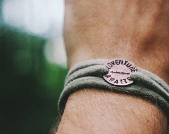 Adventure Awaits Bracelet, Adventure Jewelry, Travel Jewelry, Surfer Jewelry, Mountain Bracelet, Graduation Gift, Wrap Bracelet, Lucky Penny