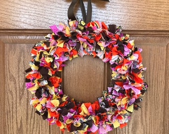 Brown Rag Wreath / Fall Rag Wreath / Brown Orange Door Wreath / Brown Wreath for Front Door /