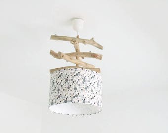 Chandelier Driftwood - gray/taupe/beige dots Lampshade cylinder 28 cm - cylindrical pendant - round ceiling light