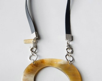 Bold statement necklace large horn pendant