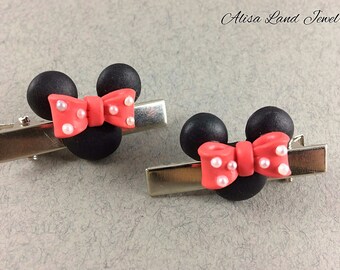 Minnie mouse hair clip, Cartoon hair clip, Polymer clay jewelry, Black pink hair clip, Girls hair clip, Gift for her, Charm hair clip