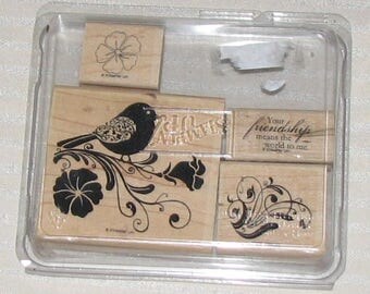 NEW Stampin Up WINGS of FRIENDSHIP Complete Mounted Lot of 4 Scrapbooking Card Making Crafting Retired