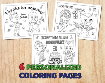 Personalized PJ Mask Party Coloring Pages / Digital / Printable / Birthday party / PDF