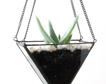 Glass Geometric Terrarium Container, Handmade Glass Terrarium, Geometric Home Decor, Planter, Stained Glass Terrarium, Hanging terrarium