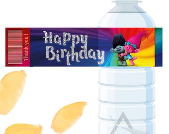 Trolls Inspired Water Bottle, Label Trolls Bottle ,Label Trolls Water Bottle, Label Trolls Birthday Party Trolls Party Supplies Trolls Label