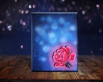 Bright rose 24 x 30 cm. Mixed media acrylic painting on canvas