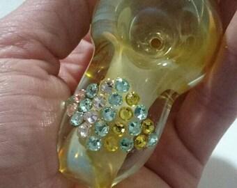 Glass Smoking Pipe with Genuine Swarovski Crystals Color Changing Tobacco Pipe Cute Bling Pipe Crystal Pipe Gemstones Rhinestones Handmade