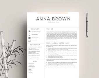Modern Resume Template / CV Template for Word, Cover Letter, 2 Page Resume, Teacher Resume, Professional Resume, Clean, INSTANT DOWNLOAD