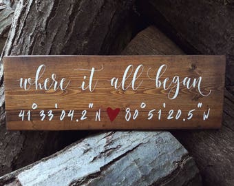 Wood Coordinates Sign | Coordinates Sign | Where It All Began Sign | Location Sign | Wedding Location Sign | GPS Sign | Wedding Sign