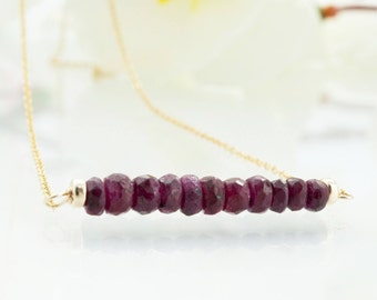 Ruby Tiny Necklace Simple Bar Necklace Tiny Delicate Necklace Dainty Crystal Necklace Red Sparkly Necklace Tiny Jewelry Everyday Necklace