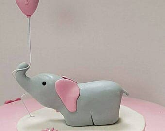 Elephant cake topper and age on ballon, 10 flowers included, fondant elephant, baby's first birthday, edible elephant, custom cake topper