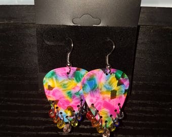 Rainbow guitar pick earrings
