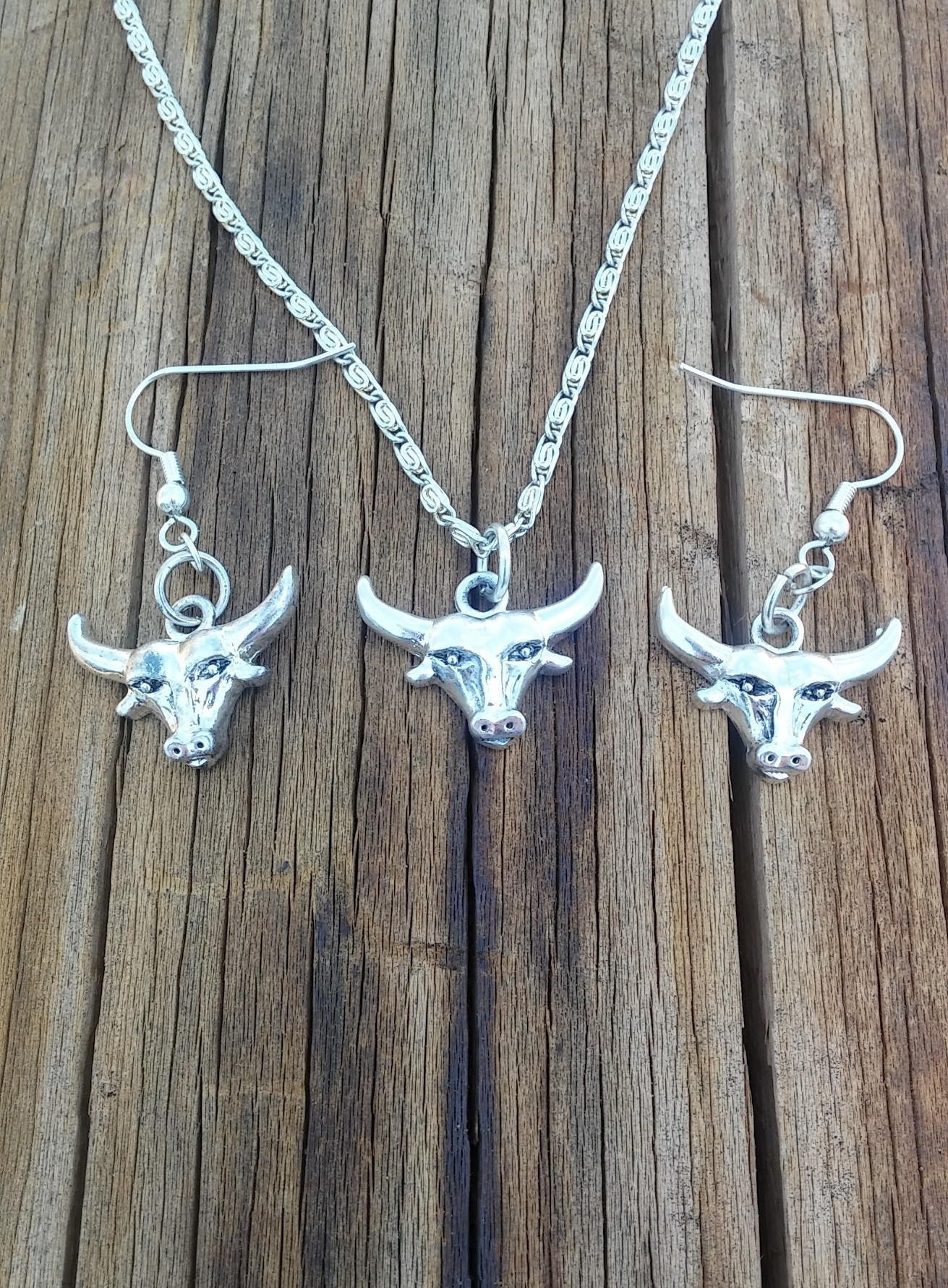 Longhorn Charm Earring And Necklace Set