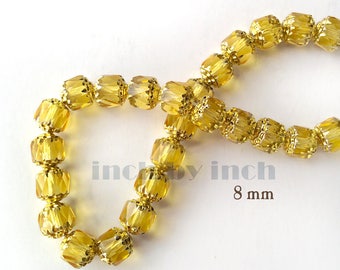 Cathedral Czech faceted Glass beads, Translucent yellow, 8mm. 25 pcs.