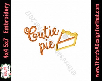 Cutie pie embroidery design, Thanksgiving embroidery design, pumpkin pie embroidery design, fall embroidery design