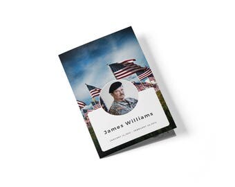 Funeral program template military for Word - Obituary memorial service template design with photo - Instant download