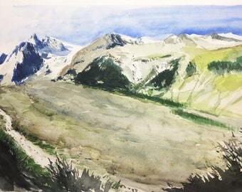 Landscape, watercolor on paper, original painting. watercolor painting