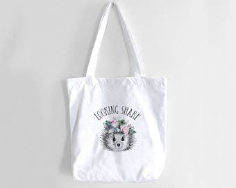 Hedgehog Tote Bag, Cute tote Bag, Looking Sharp, Funny Tote Bag, Tote Bag, Pun, Beach Bag, Beach Tote, Canvas Tote, Grocery Bag